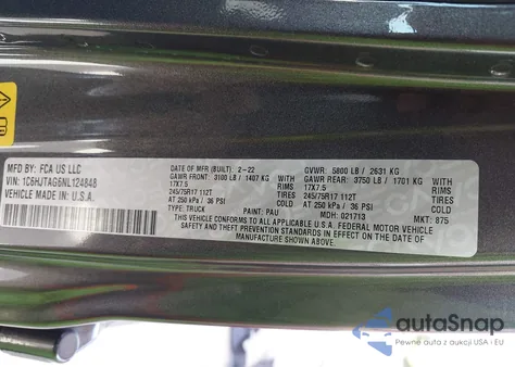 2022 Jeep Gladiator Sport S 4X4 из США, поврежденный, VIN 1C6HJTAG6NL124848